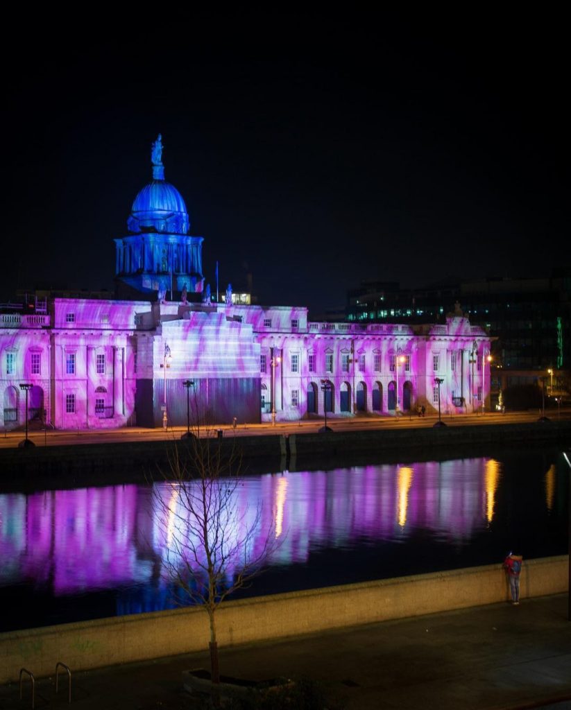 Christmas lights on the Custom House