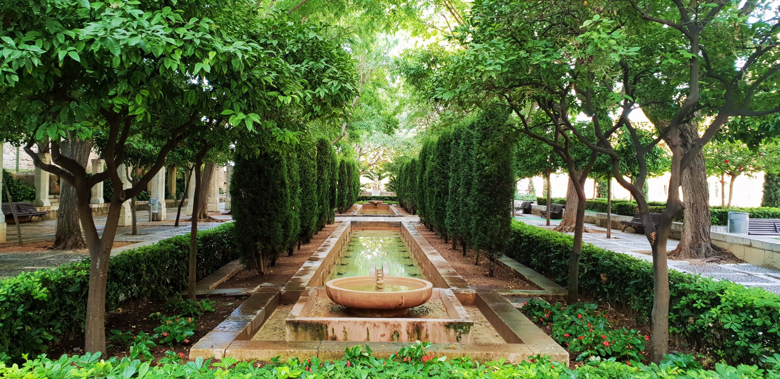 Fountain at Hort del Rei Gardens by the Royal Palace of La Almudaina