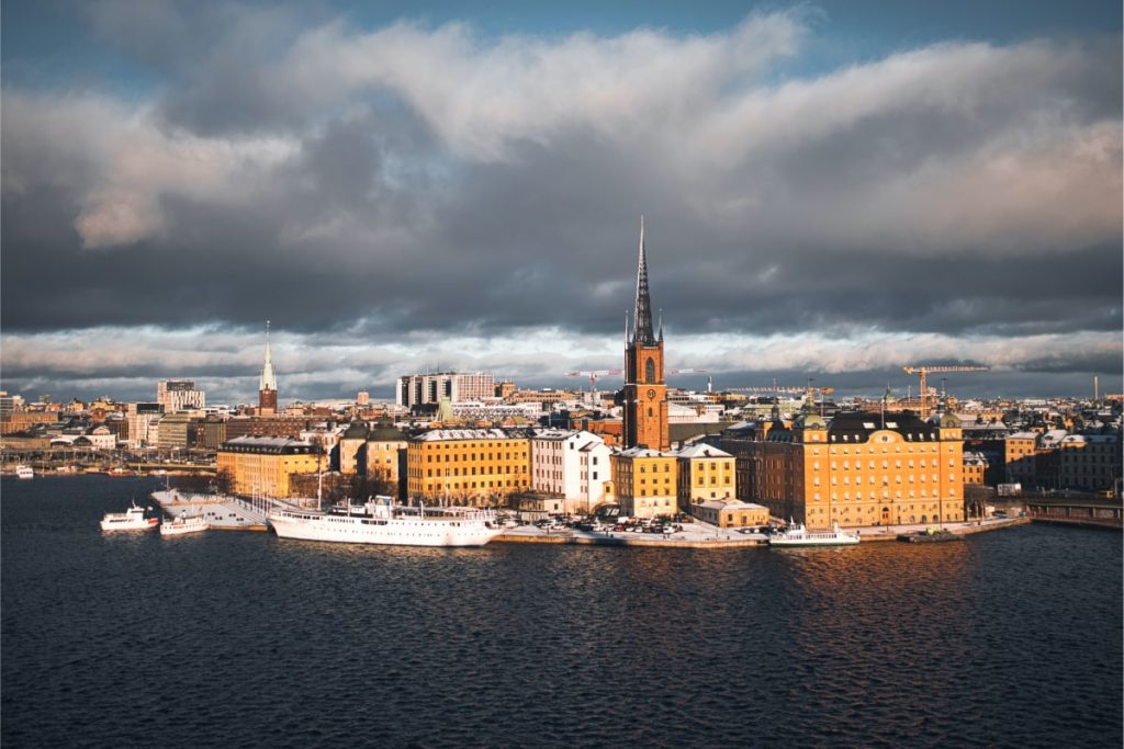 The Riddarholmen Church and building around the sea, Stockholm, Sweden
