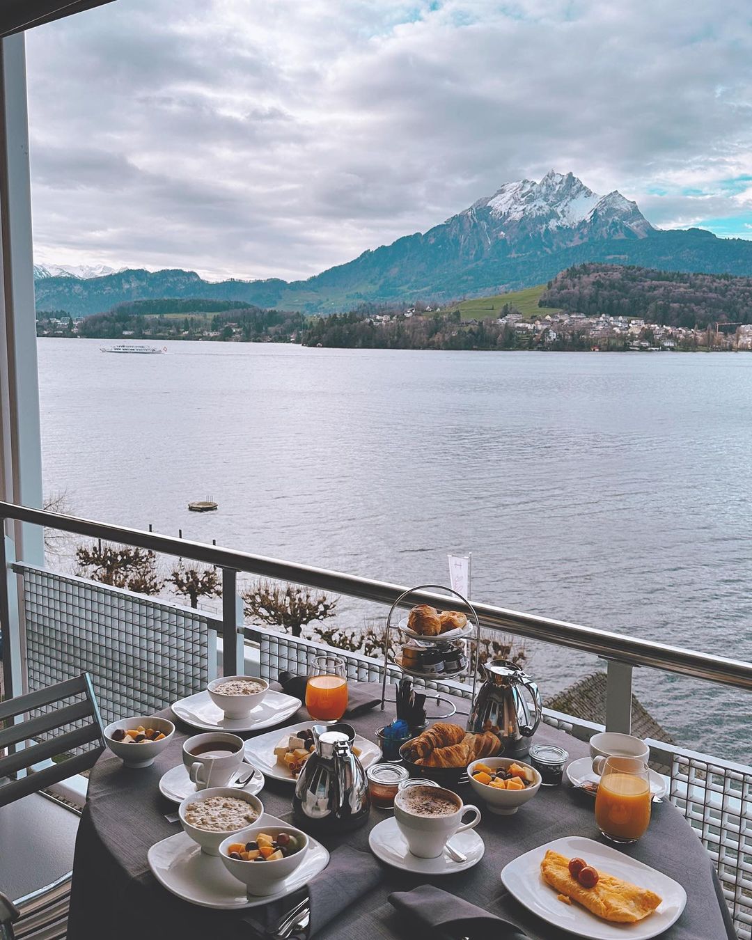 Breakfast with a view at Restaurant HERMITAGE, Lucerne, Switzerland