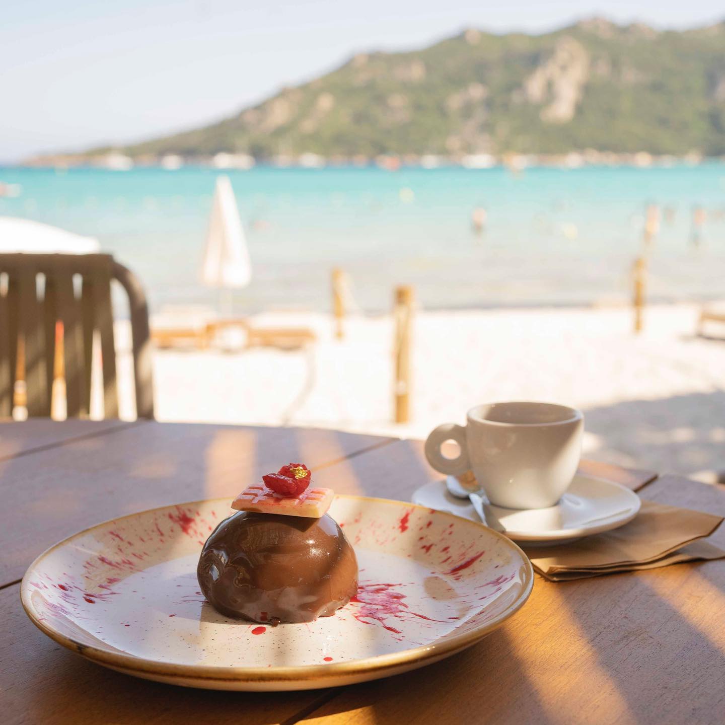 A mouthwatering dessert served on the magnificent beach of Santa Giulia - Best Beach Clubs and Bars in Corsica