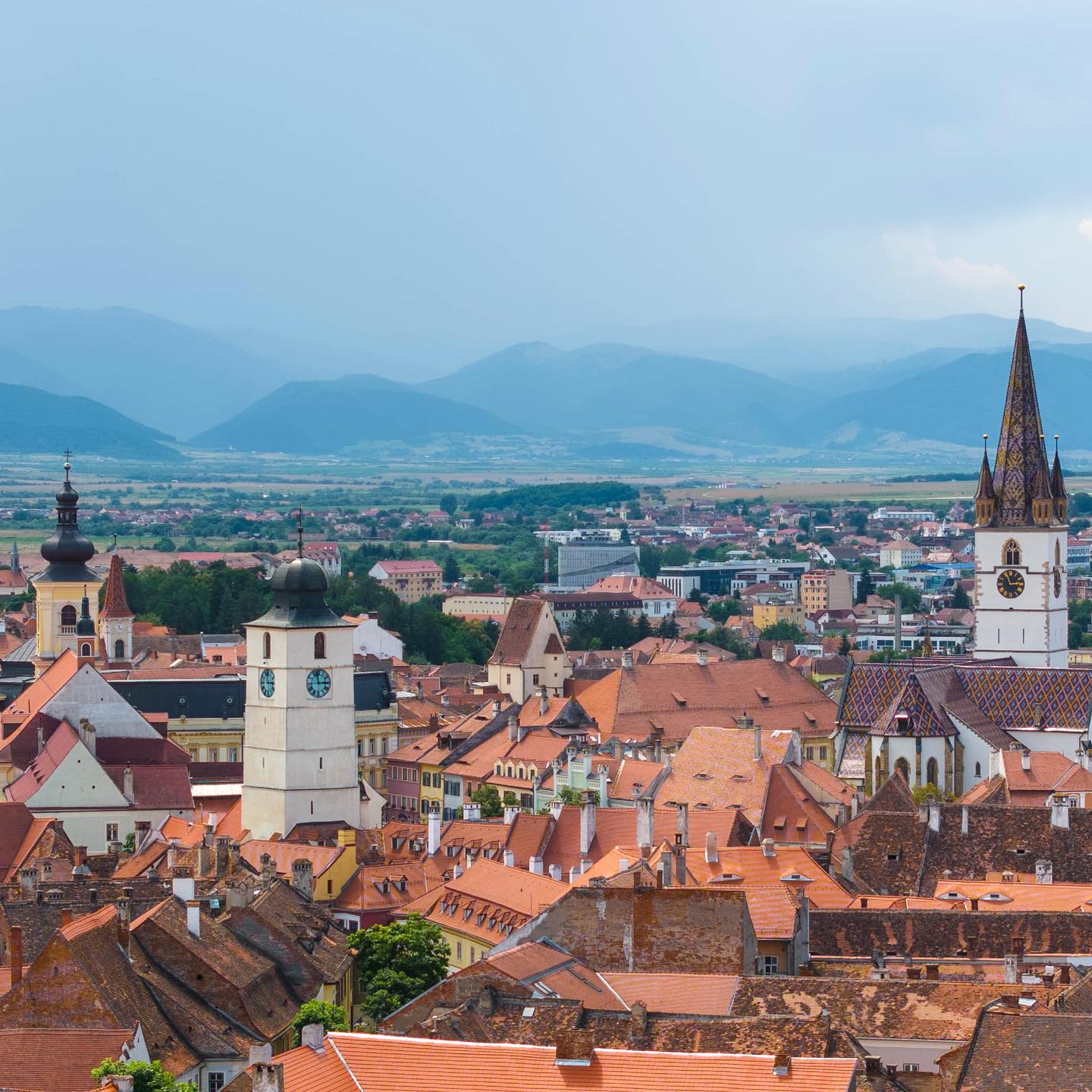 Above the beautiful historic center of Sibiu