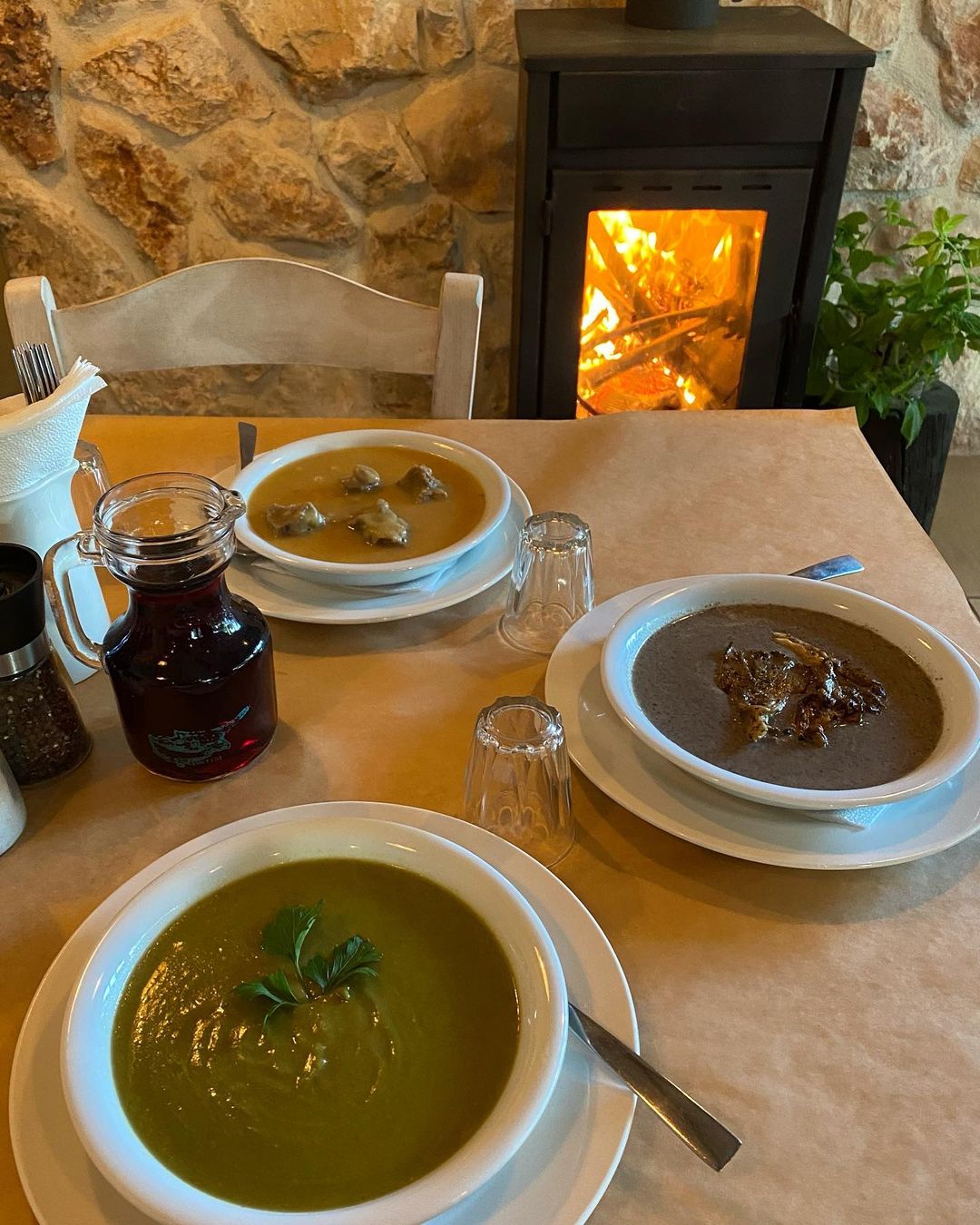 Mushroom, beef & vegetables soup for cold winter days at Ithaki Garden - Best Restaurants in Cyprus